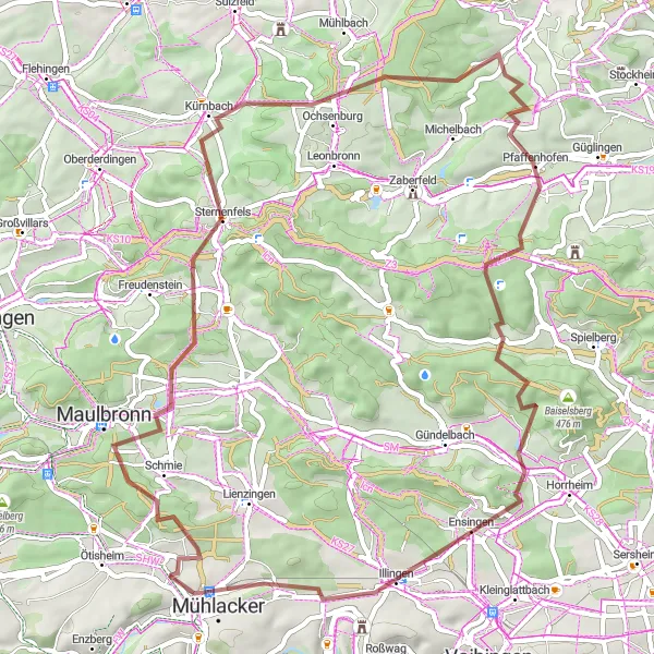 Karten-Miniaturansicht der Radinspiration "Gravel-Tour um Maulbronn" in Karlsruhe, Germany. Erstellt vom Tarmacs.app-Routenplaner für Radtouren