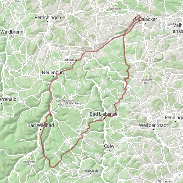 Karten-Miniaturansicht der Radinspiration "Gravel-Abenteuer von Mühlacker nach Burg Enzberg" in Karlsruhe, Germany. Erstellt vom Tarmacs.app-Routenplaner für Radtouren