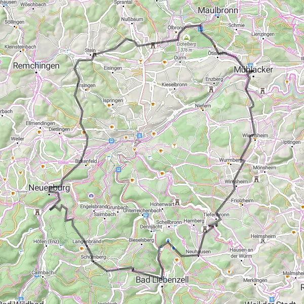 Karten-Miniaturansicht der Radinspiration "Radtour durch Tiefenbronn" in Karlsruhe, Germany. Erstellt vom Tarmacs.app-Routenplaner für Radtouren
