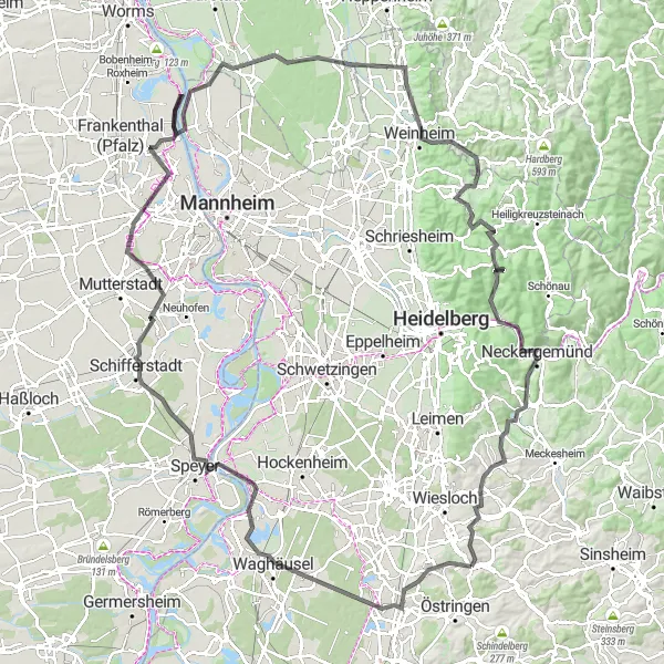 Map miniature of "Cultural Heritage Ride" cycling inspiration in Karlsruhe, Germany. Generated by Tarmacs.app cycling route planner