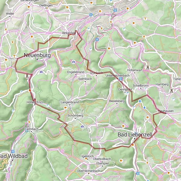 Karten-Miniaturansicht der Radinspiration "Gravel-Abenteuer ab Neuhausen nach Neuenbürg" in Karlsruhe, Germany. Erstellt vom Tarmacs.app-Routenplaner für Radtouren