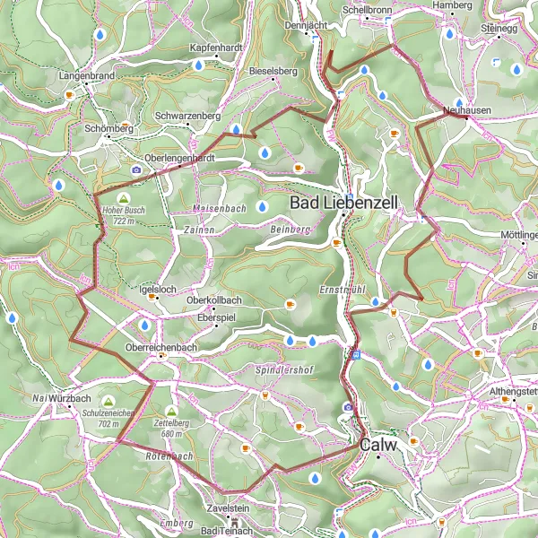 Karten-Miniaturansicht der Radinspiration "Gravel Tour nach Calw und Umgebung" in Karlsruhe, Germany. Erstellt vom Tarmacs.app-Routenplaner für Radtouren