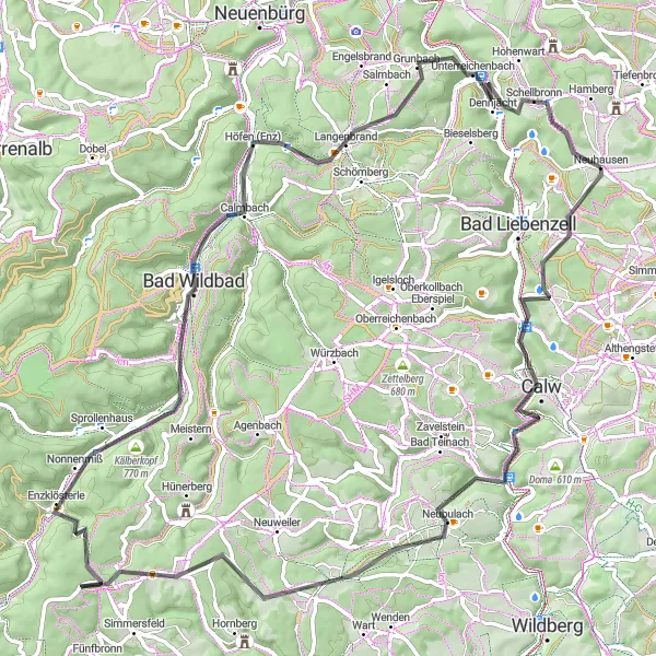 Karten-Miniaturansicht der Radinspiration "Road Rundfahrt durch Calw und Bad Wildbad" in Karlsruhe, Germany. Erstellt vom Tarmacs.app-Routenplaner für Radtouren