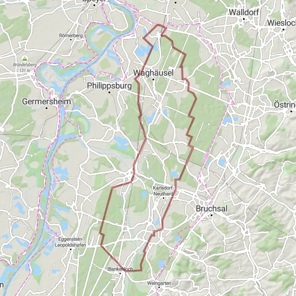 Karten-Miniaturansicht der Radinspiration "Gravel-Tour durch die Naturparadiese der Umgebung" in Karlsruhe, Germany. Erstellt vom Tarmacs.app-Routenplaner für Radtouren