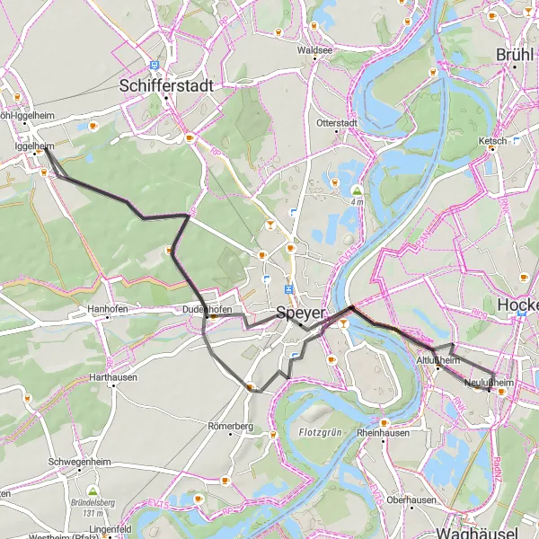 Karten-Miniaturansicht der Radinspiration "Rheinufer-Tour mit atemberaubenden Aussichten" in Karlsruhe, Germany. Erstellt vom Tarmacs.app-Routenplaner für Radtouren