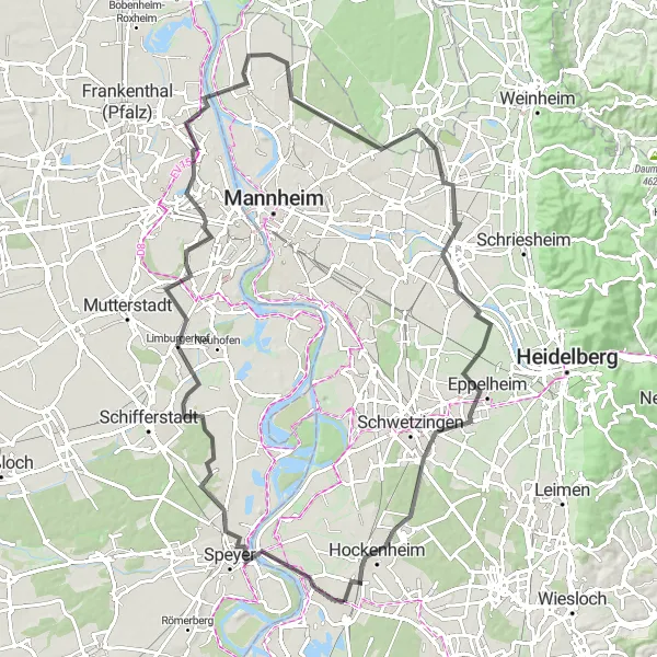 Map miniature of "Speyer-Limburgerhof Nature Ride" cycling inspiration in Karlsruhe, Germany. Generated by Tarmacs.app cycling route planner