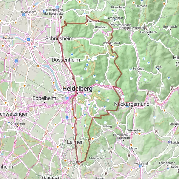 Map miniature of "Gravel Adventure through the Forests" cycling inspiration in Karlsruhe, Germany. Generated by Tarmacs.app cycling route planner