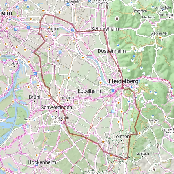 Map miniature of "Countryside Gravel Tour" cycling inspiration in Karlsruhe, Germany. Generated by Tarmacs.app cycling route planner