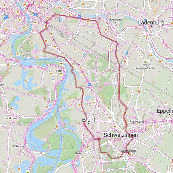 Map miniature of "Gravel Adventure" cycling inspiration in Karlsruhe, Germany. Generated by Tarmacs.app cycling route planner