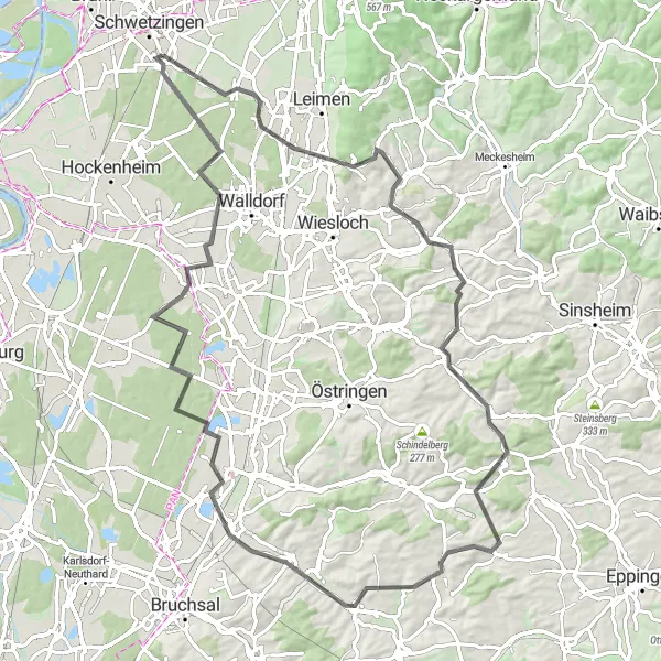 Map miniature of "Karlsruhe Round" cycling inspiration in Karlsruhe, Germany. Generated by Tarmacs.app cycling route planner