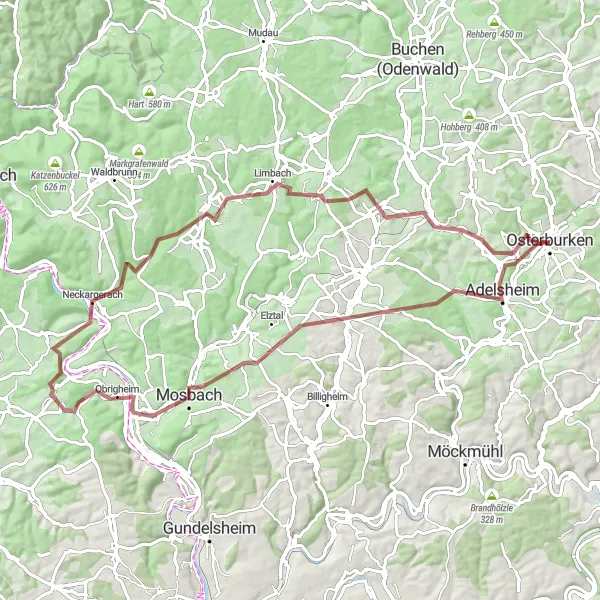 Karten-Miniaturansicht der Radinspiration "Versteckte Schätze im Odenwald" in Karlsruhe, Germany. Erstellt vom Tarmacs.app-Routenplaner für Radtouren