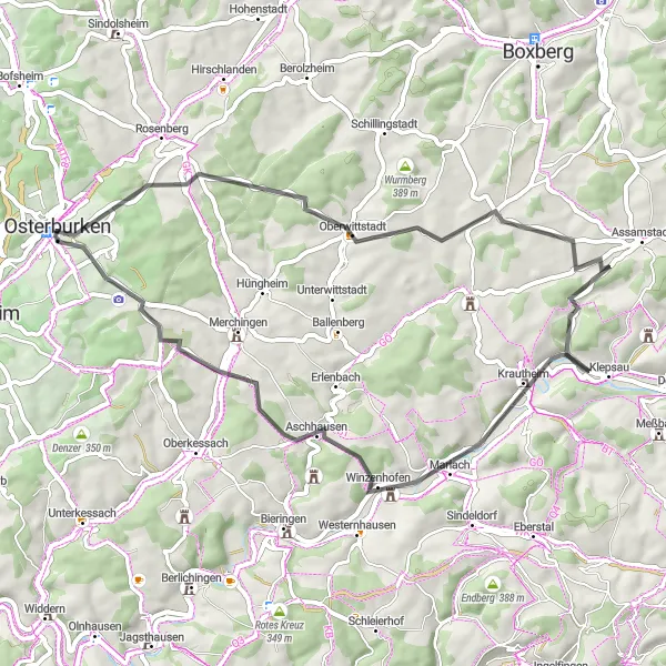 Karten-Miniaturansicht der Radinspiration "Osterburken und Umgebung" in Karlsruhe, Germany. Erstellt vom Tarmacs.app-Routenplaner für Radtouren