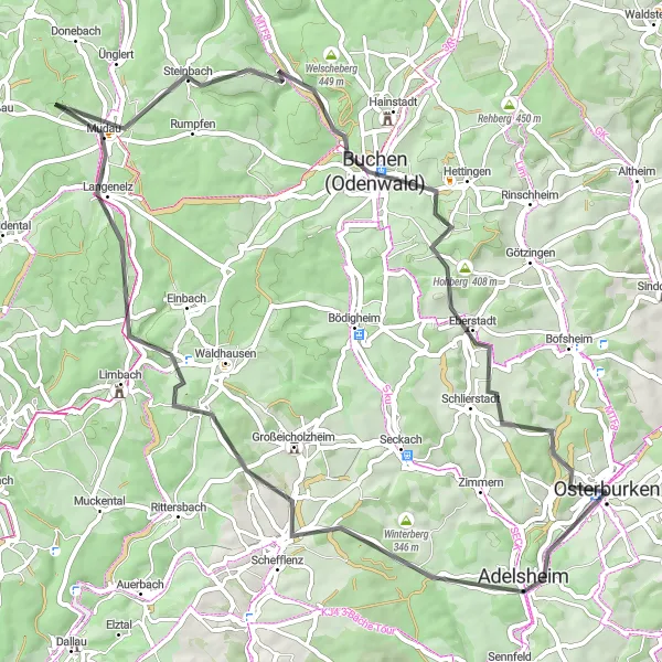 Karten-Miniaturansicht der Radinspiration "Malerische Hügel und prächtige Burgen" in Karlsruhe, Germany. Erstellt vom Tarmacs.app-Routenplaner für Radtouren