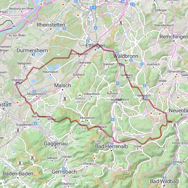 Karten-Miniaturansicht der Radinspiration "Herausfordernde Gravel-Tour durch den Schwarzwald" in Karlsruhe, Germany. Erstellt vom Tarmacs.app-Routenplaner für Radtouren