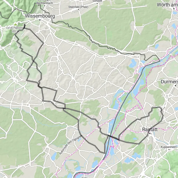 Map miniature of "Ötigheim and Surroundings" cycling inspiration in Karlsruhe, Germany. Generated by Tarmacs.app cycling route planner