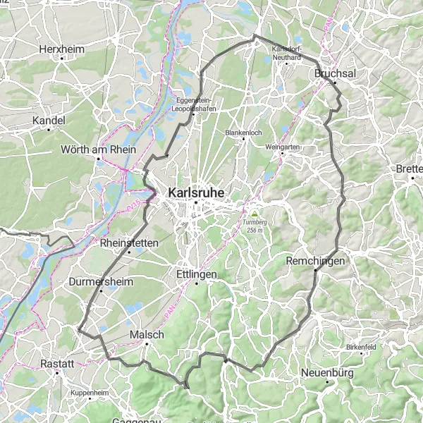 Map miniature of "Exploring the Beauty of Rheinstetten" cycling inspiration in Karlsruhe, Germany. Generated by Tarmacs.app cycling route planner