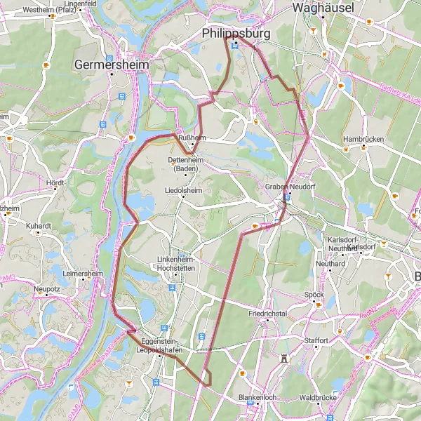 Karten-Miniaturansicht der Radinspiration "Gravel-Abenteuer durch Baden-Württemberg" in Karlsruhe, Germany. Erstellt vom Tarmacs.app-Routenplaner für Radtouren