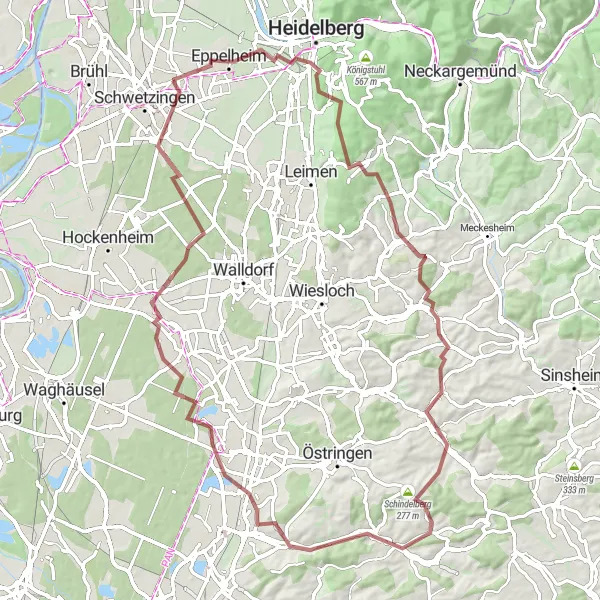 Karten-Miniaturansicht der Radinspiration "Radweg durch die malerische Landschaft um Plankstadt" in Karlsruhe, Germany. Erstellt vom Tarmacs.app-Routenplaner für Radtouren