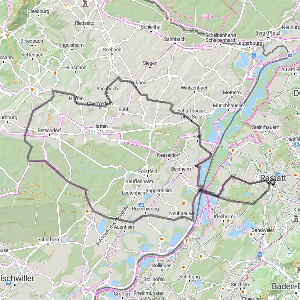 Map miniature of "Panoramic Views and Historic Landmarks" cycling inspiration in Karlsruhe, Germany. Generated by Tarmacs.app cycling route planner