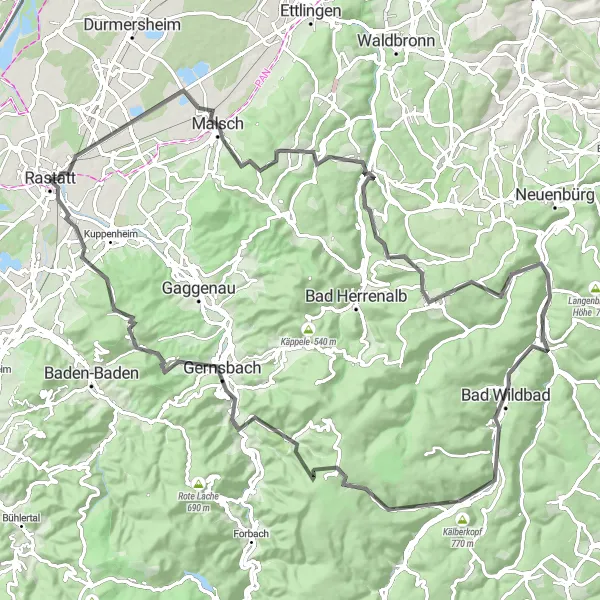 Karten-Miniaturansicht der Radinspiration "Schwarzwälder Höhenroute" in Karlsruhe, Germany. Erstellt vom Tarmacs.app-Routenplaner für Radtouren