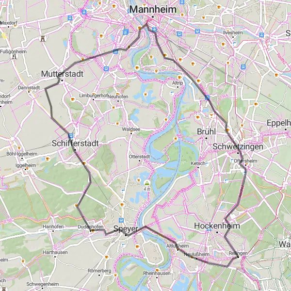 Map miniature of "The Manheim Castle and Gardens Tour" cycling inspiration in Karlsruhe, Germany. Generated by Tarmacs.app cycling route planner