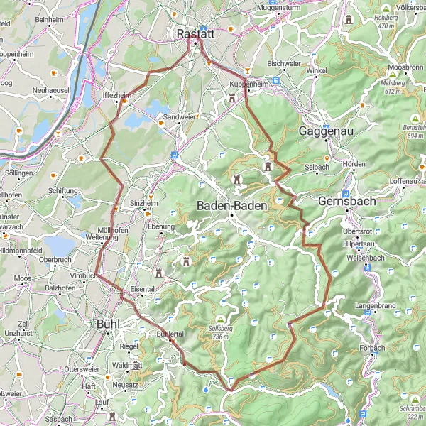 Map miniature of "Karlsruhe Gravel Loop" cycling inspiration in Karlsruhe, Germany. Generated by Tarmacs.app cycling route planner