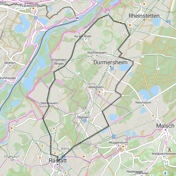 Karten-Miniaturansicht der Radinspiration "Rheinufer Radweg" in Karlsruhe, Germany. Erstellt vom Tarmacs.app-Routenplaner für Radtouren
