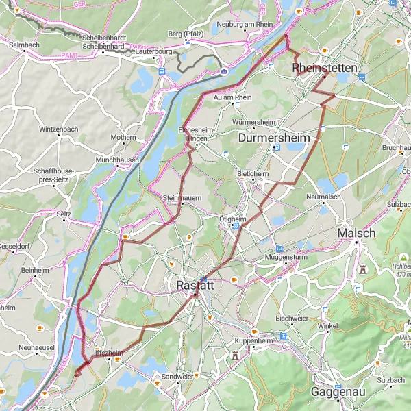 Map miniature of "Otigheim Loop" cycling inspiration in Karlsruhe, Germany. Generated by Tarmacs.app cycling route planner