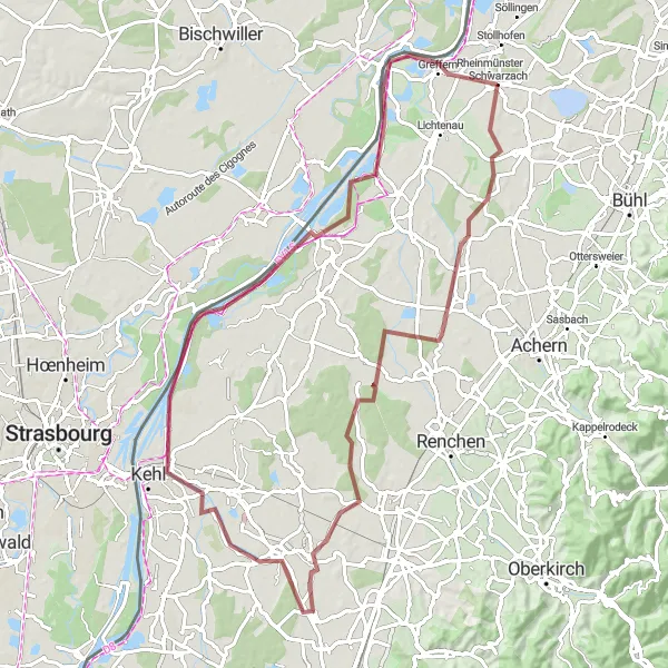 Map miniature of "The Gamshurst Gravel Ride" cycling inspiration in Karlsruhe, Germany. Generated by Tarmacs.app cycling route planner