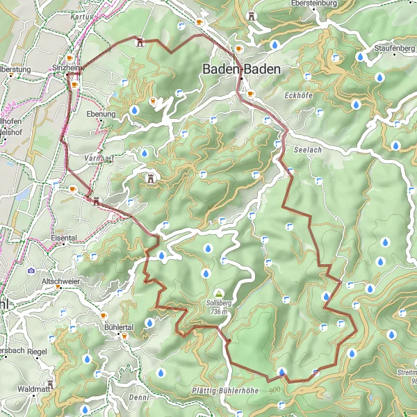 Karten-Miniaturansicht der Radinspiration "Entdecke die Natur rund um Sinzheim" in Karlsruhe, Germany. Erstellt vom Tarmacs.app-Routenplaner für Radtouren