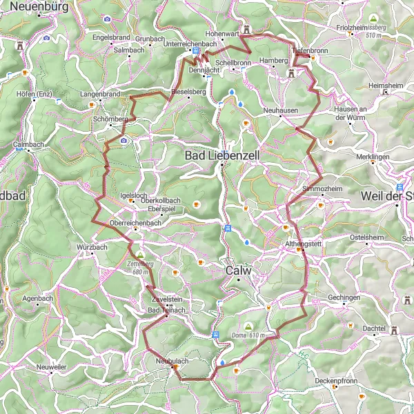 Karten-Miniaturansicht der Radinspiration "Graveltour von Tiefenbronn nach Hohe Warte" in Karlsruhe, Germany. Erstellt vom Tarmacs.app-Routenplaner für Radtouren