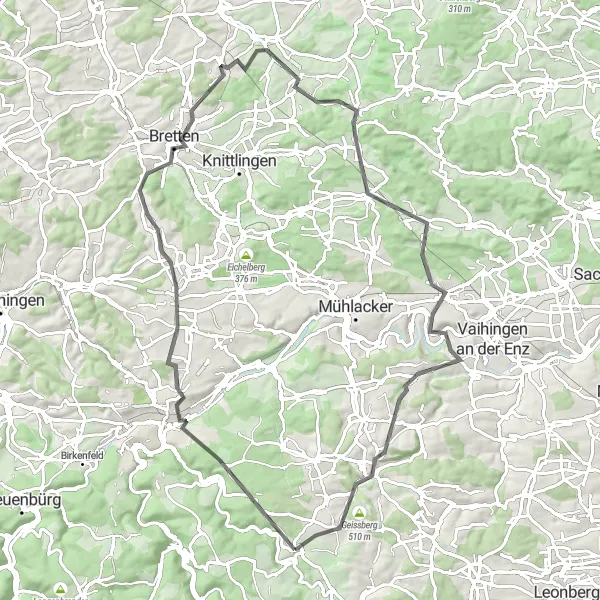 Karten-Miniaturansicht der Radinspiration "Panoramastraße durch Sternenfels" in Karlsruhe, Germany. Erstellt vom Tarmacs.app-Routenplaner für Radtouren