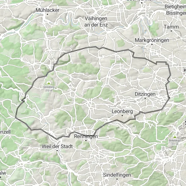 Karten-Miniaturansicht der Radinspiration "Radroute von Tiefenbronn nach Renningen" in Karlsruhe, Germany. Erstellt vom Tarmacs.app-Routenplaner für Radtouren