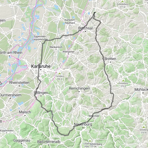 Map miniature of "Enchanting Black Forest Loop" cycling inspiration in Karlsruhe, Germany. Generated by Tarmacs.app cycling route planner