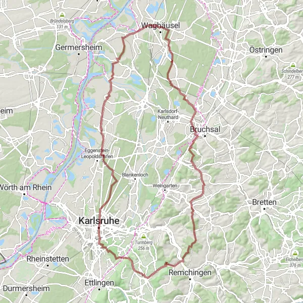Karten-Miniaturansicht der Radinspiration "Gravel-Rundfahrt durch Eggenstein-Leopoldshafen" in Karlsruhe, Germany. Erstellt vom Tarmacs.app-Routenplaner für Radtouren