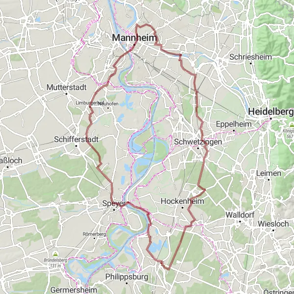 Karten-Miniaturansicht der Radinspiration "Gravel-Rundfahrt durch Ludwigshafen und Schwetzingen" in Karlsruhe, Germany. Erstellt vom Tarmacs.app-Routenplaner für Radtouren