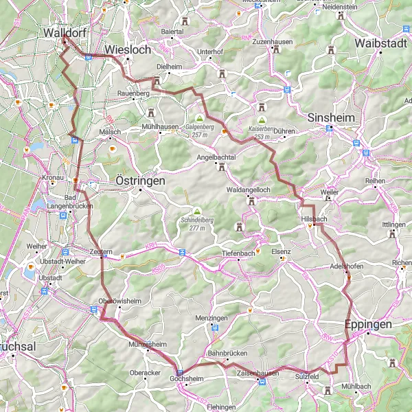 Karten-Miniaturansicht der Radinspiration "Gravel Tour durch den Kraichgau und Schwarzwald" in Karlsruhe, Germany. Erstellt vom Tarmacs.app-Routenplaner für Radtouren