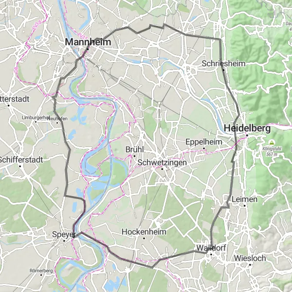 Map miniature of "The Altlußheim Adventure" cycling inspiration in Karlsruhe, Germany. Generated by Tarmacs.app cycling route planner