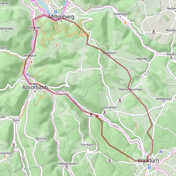 Karten-Miniaturansicht der Radinspiration "Walldürn Naturerlebnis" in Karlsruhe, Germany. Erstellt vom Tarmacs.app-Routenplaner für Radtouren