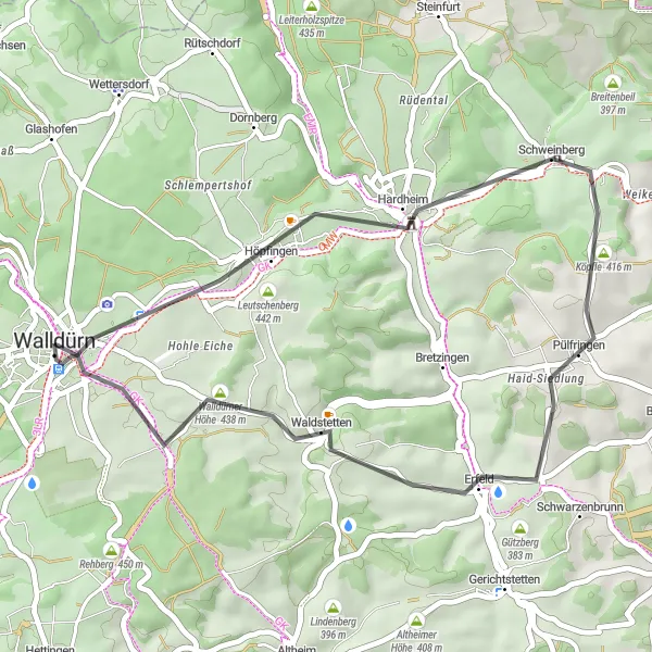 Karten-Miniaturansicht der Radinspiration "Idyllische Rundtour um Hardheim" in Karlsruhe, Germany. Erstellt vom Tarmacs.app-Routenplaner für Radtouren