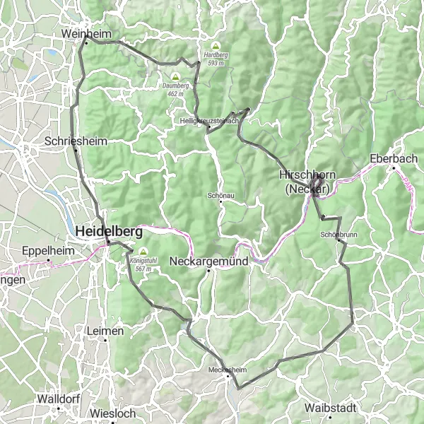 Karten-Miniaturansicht der Radinspiration "Rundtour durch das Neckartal" in Karlsruhe, Germany. Erstellt vom Tarmacs.app-Routenplaner für Radtouren