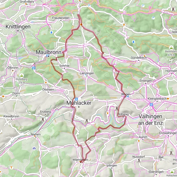 Map miniature of "Wiernsheim Pinache Route" cycling inspiration in Karlsruhe, Germany. Generated by Tarmacs.app cycling route planner