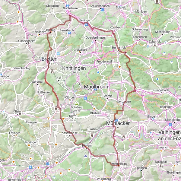 Map miniature of "Wiernsheim Escape Route" cycling inspiration in Karlsruhe, Germany. Generated by Tarmacs.app cycling route planner