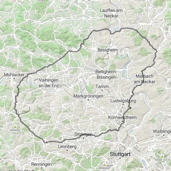 Map miniature of "Wiernsheim Escapade" cycling inspiration in Karlsruhe, Germany. Generated by Tarmacs.app cycling route planner