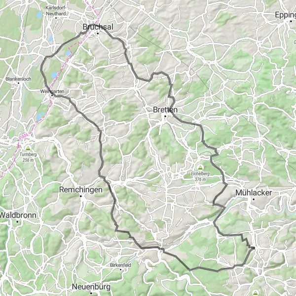 Map miniature of "Pforzheim Loop" cycling inspiration in Karlsruhe, Germany. Generated by Tarmacs.app cycling route planner