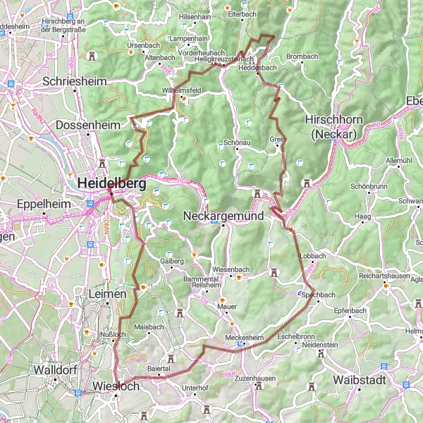 Karten-Miniaturansicht der Radinspiration "Gravel Tour durch den Odenwald und entlang des Neckars" in Karlsruhe, Germany. Erstellt vom Tarmacs.app-Routenplaner für Radtouren