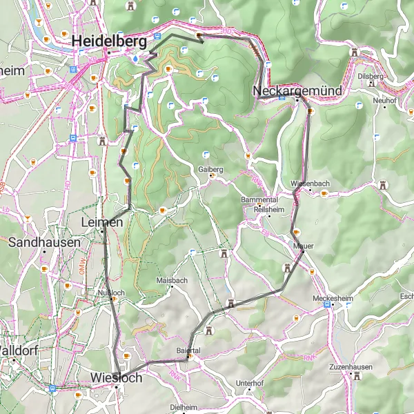 Karten-Miniaturansicht der Radinspiration "Road Bike Tour durch die Kurpfalz" in Karlsruhe, Germany. Erstellt vom Tarmacs.app-Routenplaner für Radtouren