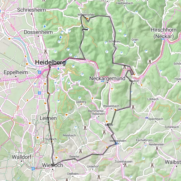 Karten-Miniaturansicht der Radinspiration "Road Bike Tour durch den Odenwald" in Karlsruhe, Germany. Erstellt vom Tarmacs.app-Routenplaner für Radtouren