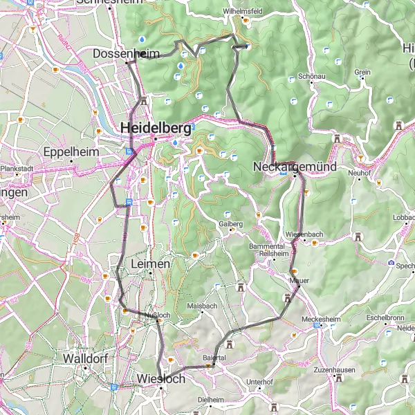 Karten-Miniaturansicht der Radinspiration "Bergiges Abenteuer in Dossenheim" in Karlsruhe, Germany. Erstellt vom Tarmacs.app-Routenplaner für Radtouren