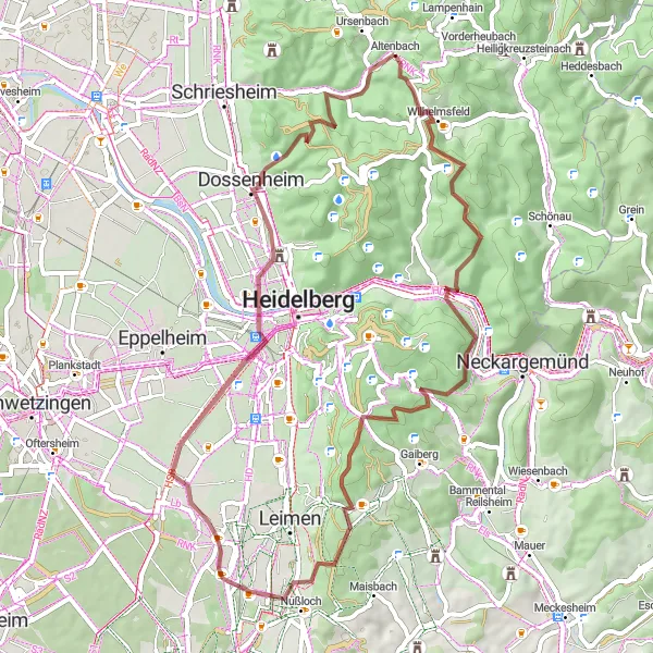 Map miniature of "Scenic Gravel Loop" cycling inspiration in Karlsruhe, Germany. Generated by Tarmacs.app cycling route planner